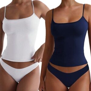 Women's White and Navy Camisole Tops